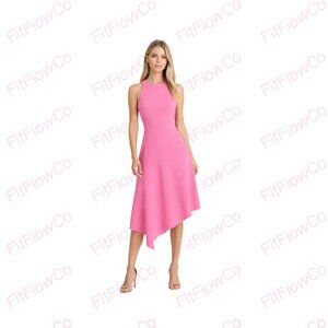 Pink Asymmetrical Midi Dress Sleeveless Fit & Flare Minimalist Elegant Chic